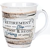 Retirement Working At Living Distressed Wood Design 16 Ounce Ceramic Stoneware Coffee Mug