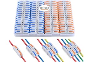 Lever Wire Connectors, 60 Piece Quick Connect Electrical Splicing Kit for Compact Inline Terminals 28-12 AWG,1 in 1 Out (Mult