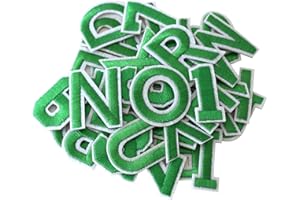 GUYI GYGYL 72 Pieces Iron on Letters and Numbers Patches, Green Letter Patches Alphabet Embroidered Patch A-Z, Numbers 0-9 Applique for Clothes, Dress, Hat, Socks, Jeans, DIY Accessories