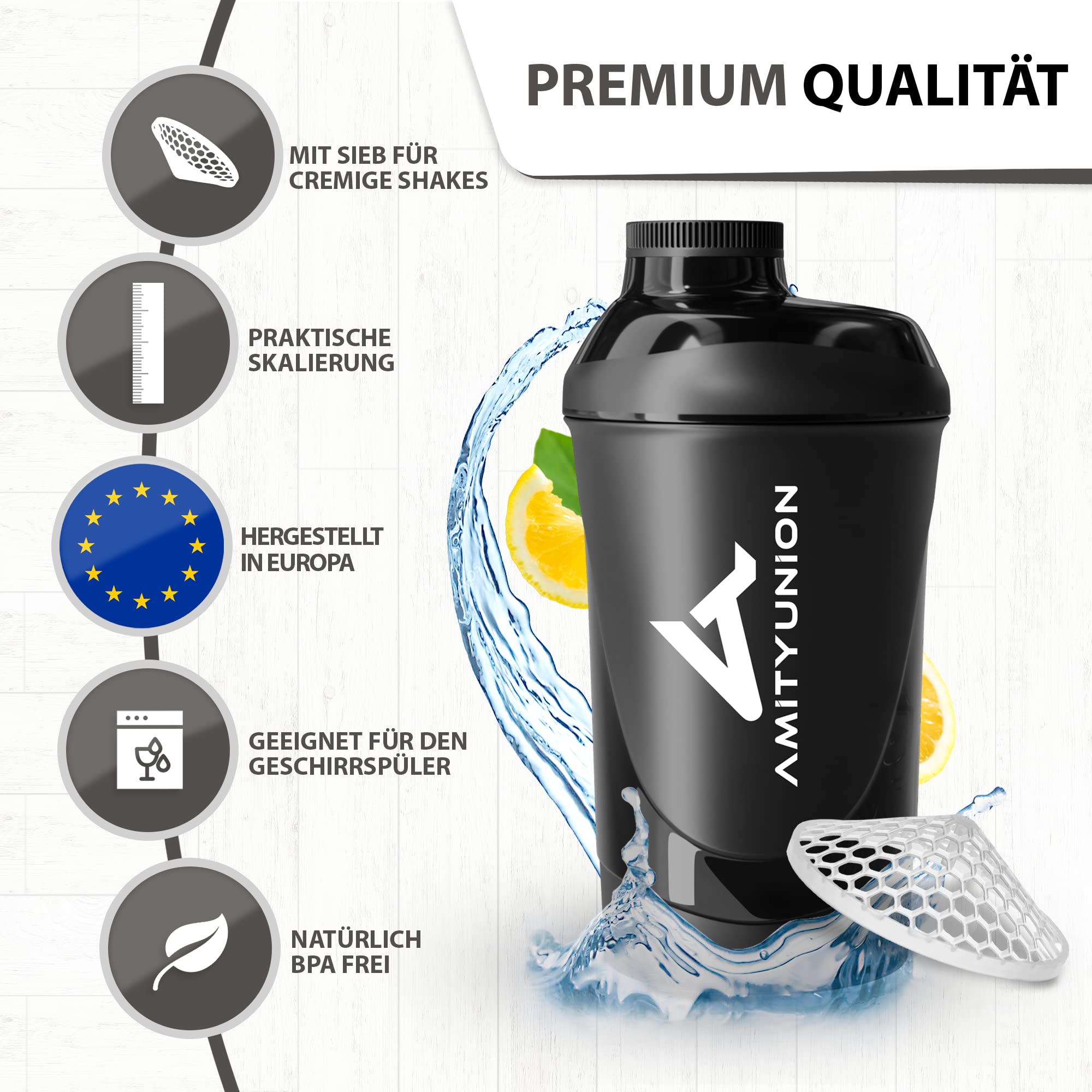 AMITYUNION Protein Shaker Deluxe 800 ml - Eiweiß auslaufsicher - BPA frei 4