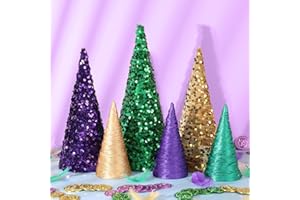 YLOLUL 6 Pcs 12" 10" 6" Christmas Cone Tree Decoration Christmas Glitter Table Tree Farmhouse Tree Tiered Tray Ornament Xmas Tree for Home Holiday Entryway Tabletop Tree Centerpiece Decor (Mardi Gras)