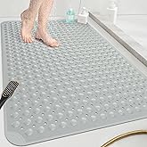 OTHWAY Extra Large Shower Mat 47"x 32", TPE Non Slip Shower Mat for Shower Stall, Inside Walk in Shower Mats with Drain Holes Suction Cups, Anti-Slip for Elderly Kids (Dark Grey)