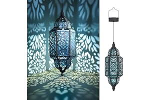 Twinkya Hanging Solar Lights Outdoor Garden Decorative Solar Lantern Waterproof Metal Moroccan Outdoor Decorations for Patio Pathway Yard Porch Backyard Garden Decor (Black, 1 Pack)