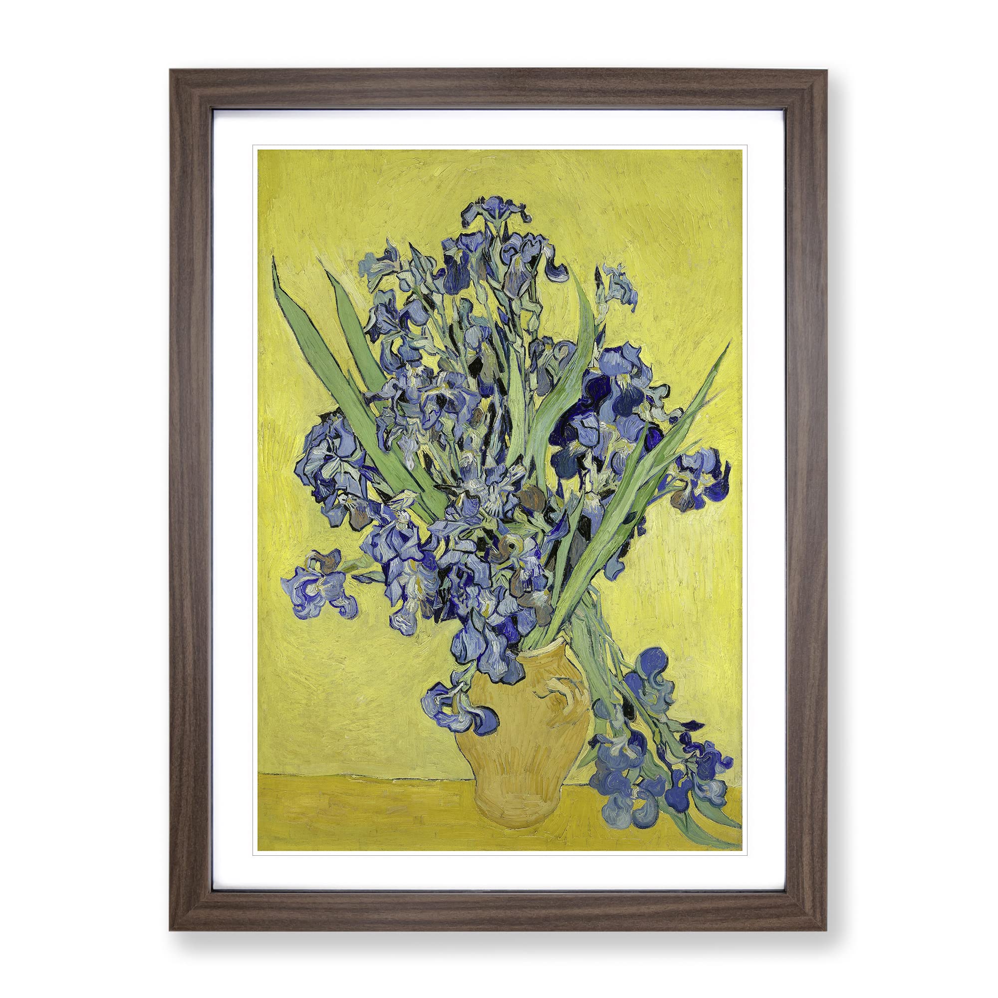 Iris Flowers In A Vase By Vincent Van Gogh Classic Painting Framed Wall Art Print, Ready to Hang Picture for Living Room Bedroom Home Office Décor, Walnut A3 (34 x 46 cm)