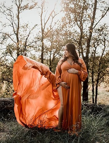 strapless open back dress Romantic Tulle Maternity Maxi Dress- Orange