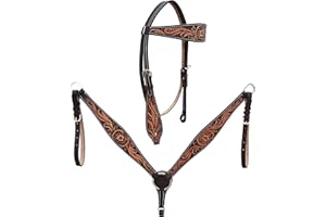 Western Horse Headstall Bridle Breast Collar Tack Set Leather Floral Tooled Handmade Full Cob Pony Breastplate ME-HBC-034 (Fu