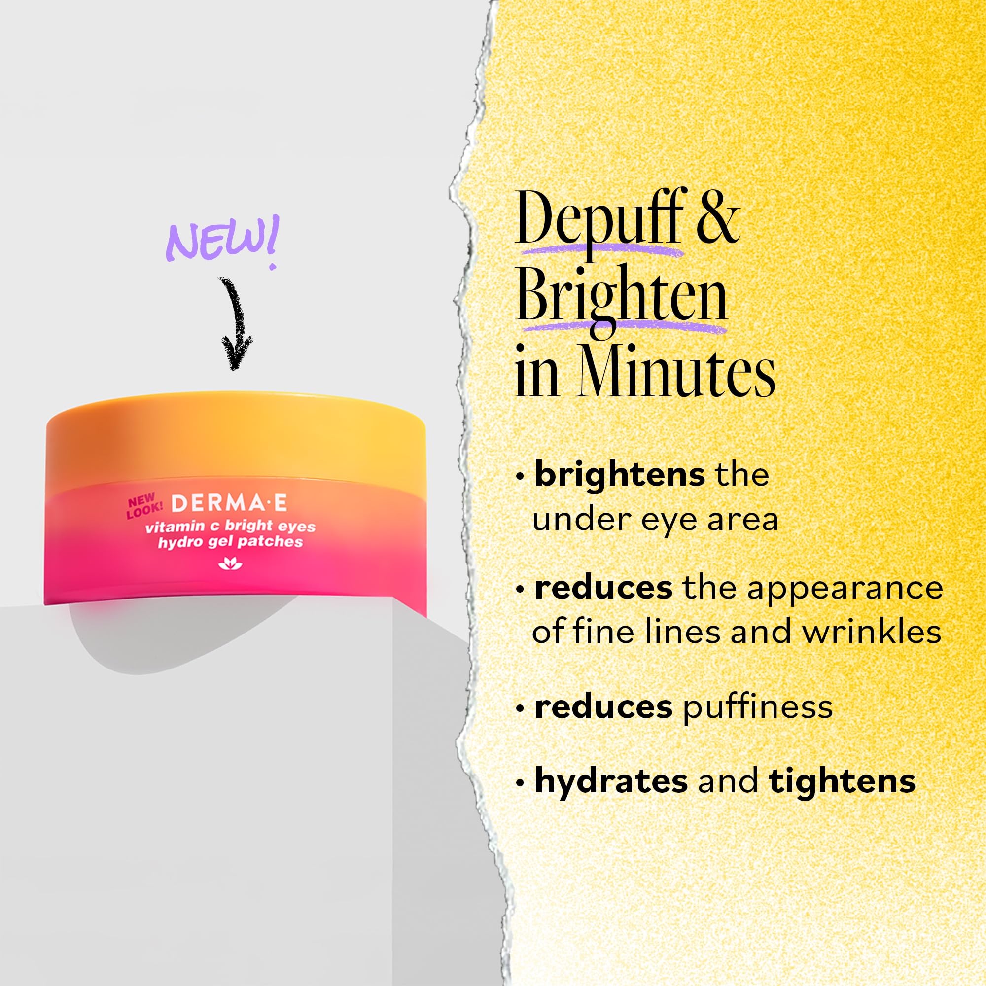 Derma E Vitamin C Bright Eyes Hydro Gel Under Eye Patches for Dark Circles (60 Ct, 30 Pairs) Allantoin, Caffeine & Vitamin B3, Collagen Eye Patches for Fine Lines, Wrinkles, Dark Circles & Puffy Eyes