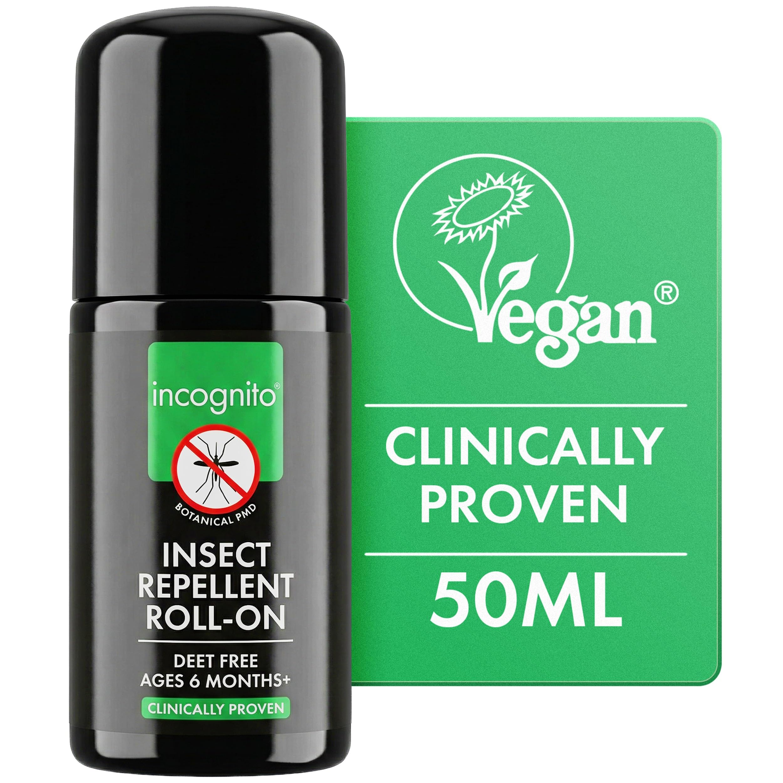 INCOGNITO Insect Repellent Roll on 50 ml - Maximum Strength, Vegan, DEET free formula - Mosquito Repellent and Effective On All Biting Insects - Travel Friendly - Bug Repellent Suitable for Humans, Transparent