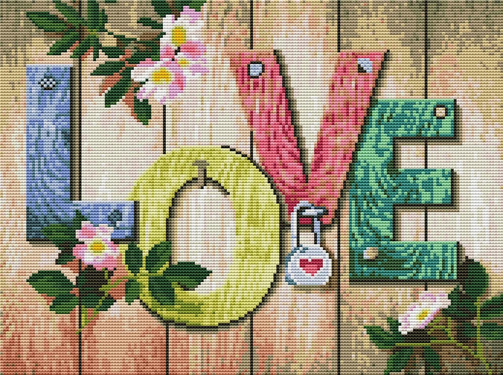 Abillyn Love and Flowers Wooden Cross Stitch Kit