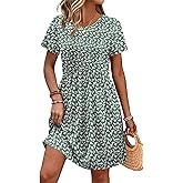 OFEEFAN Spring Dresses for Women 2026 Short Sleeve Crew Neck Casual Dresses Empire Waist Maternity Dress with Pockets