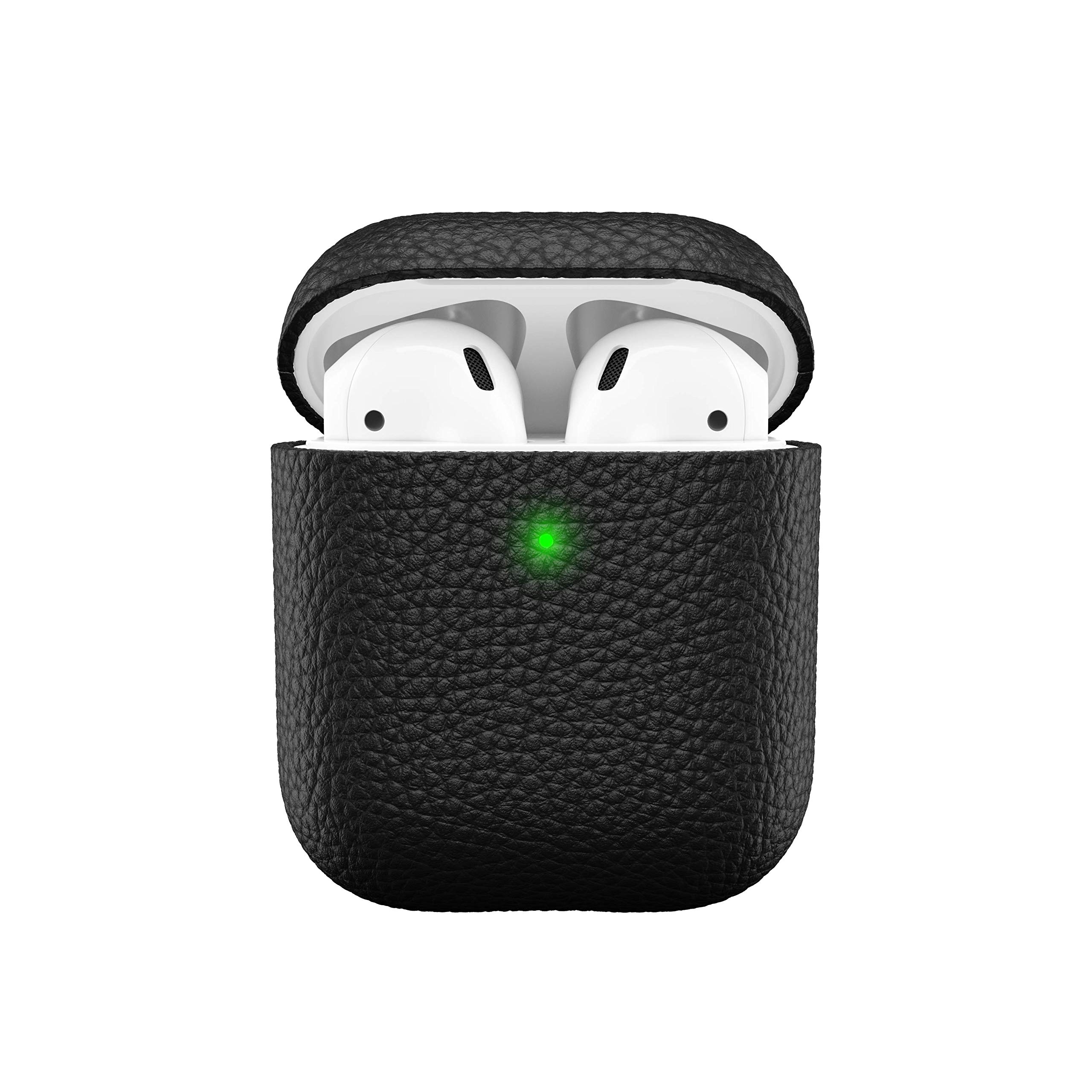 Keybudz Artisan Leather Protective Case for Apple AirPods Case, Real Leather, Headphones Earphones Accessories Charging Case, Black