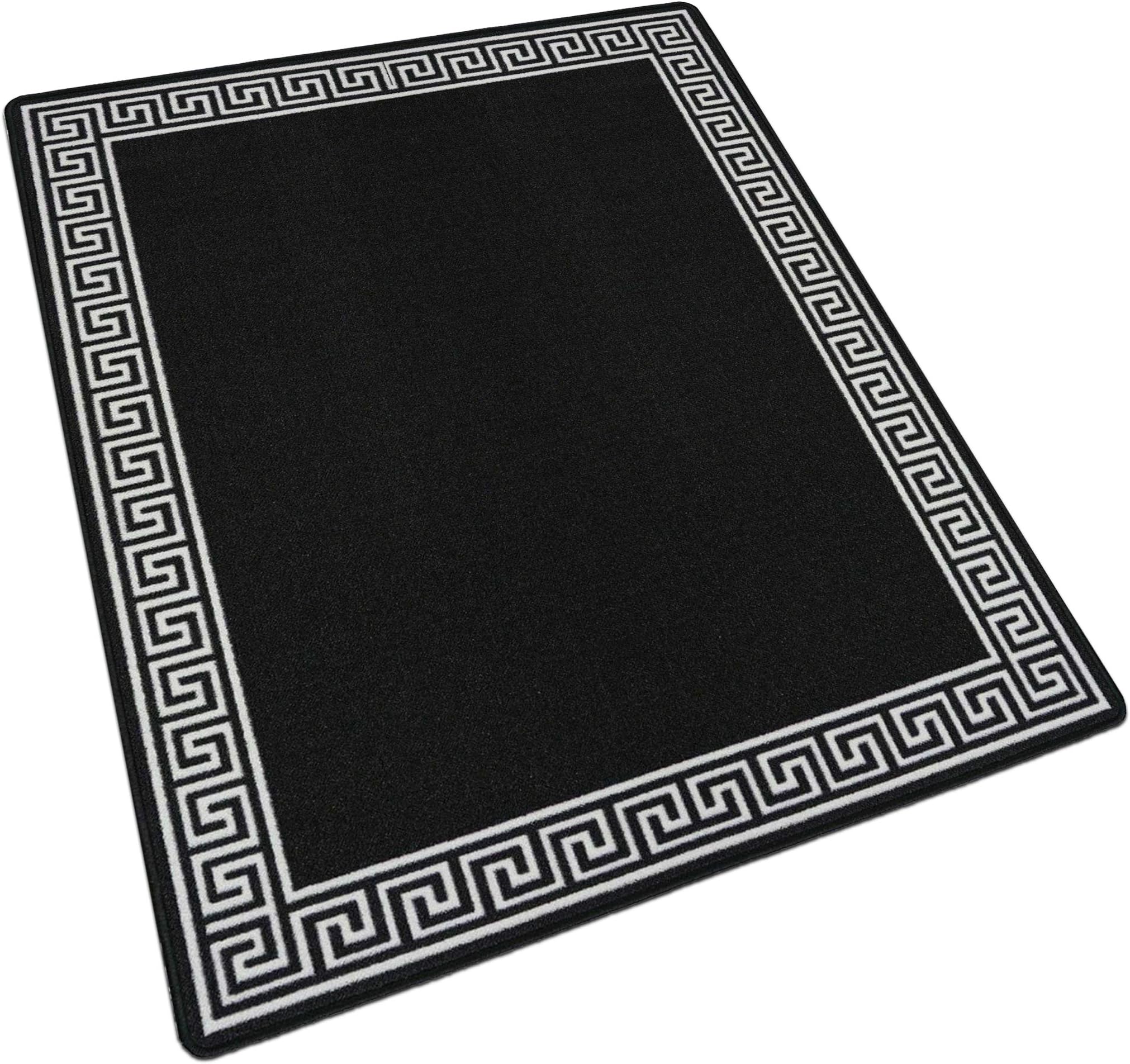 Hafaa New Carpet and Rugs for Living Room Dust Repellent Runner Rug Carpets Mats with Non Slip Backing Floor Mat - 120 x 170cm (4ft x 5ft) - White & Black Greek Key