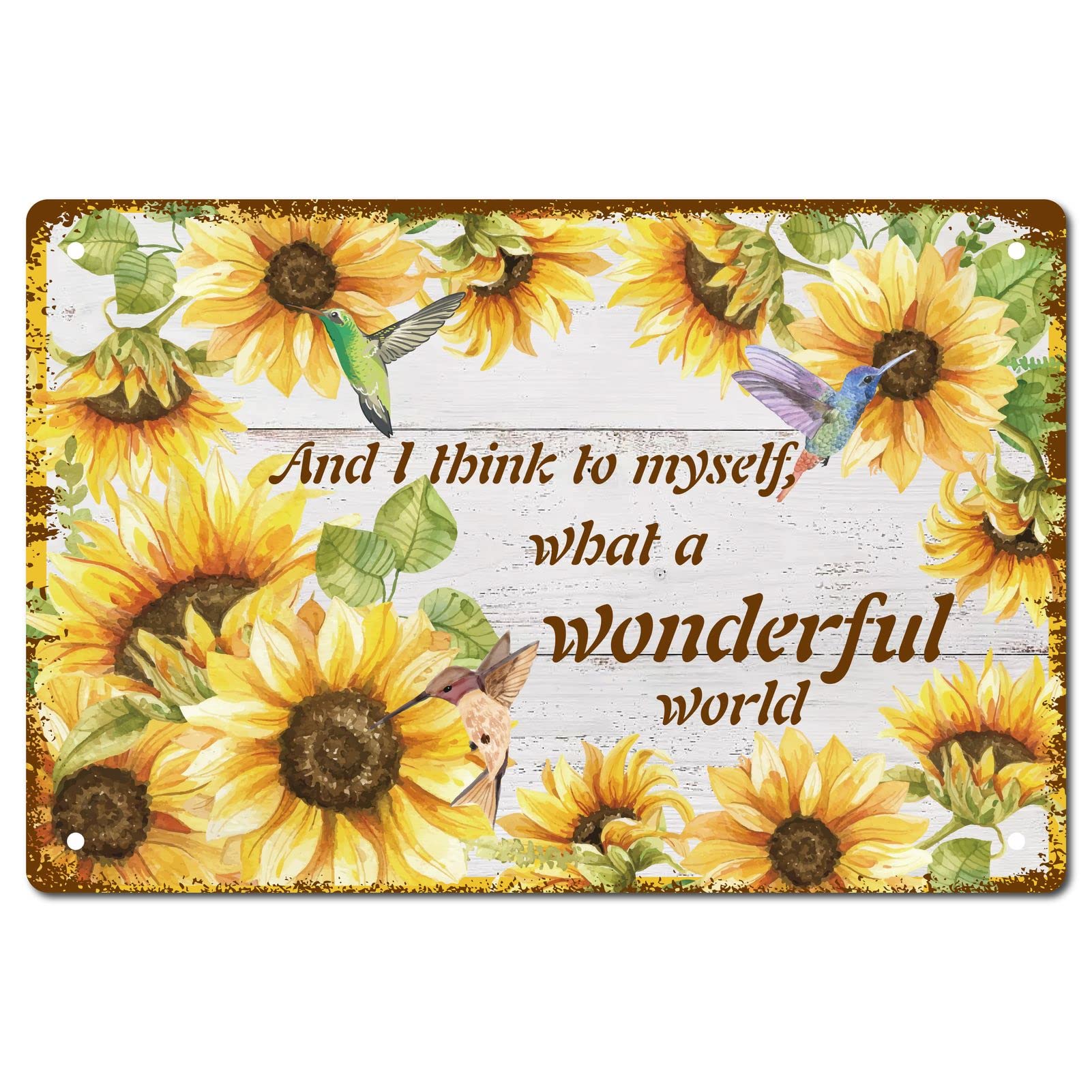 CREATCABIN Sunflower Hummingbird Spring Tin Sign Blue Color Vintage Wall Decor House Plaque Poster for Home Farm Garden Kitchen Coffee Office Garage Decoration 12 x 8 Inch