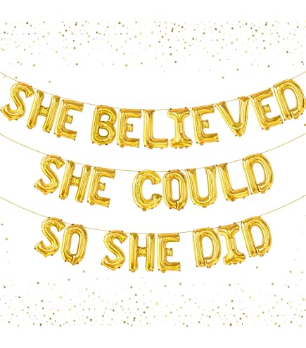 2025 Graduation Banner - 'She Believed She Could So She Did' Glittery Pink Photo Prop Decor - View #3