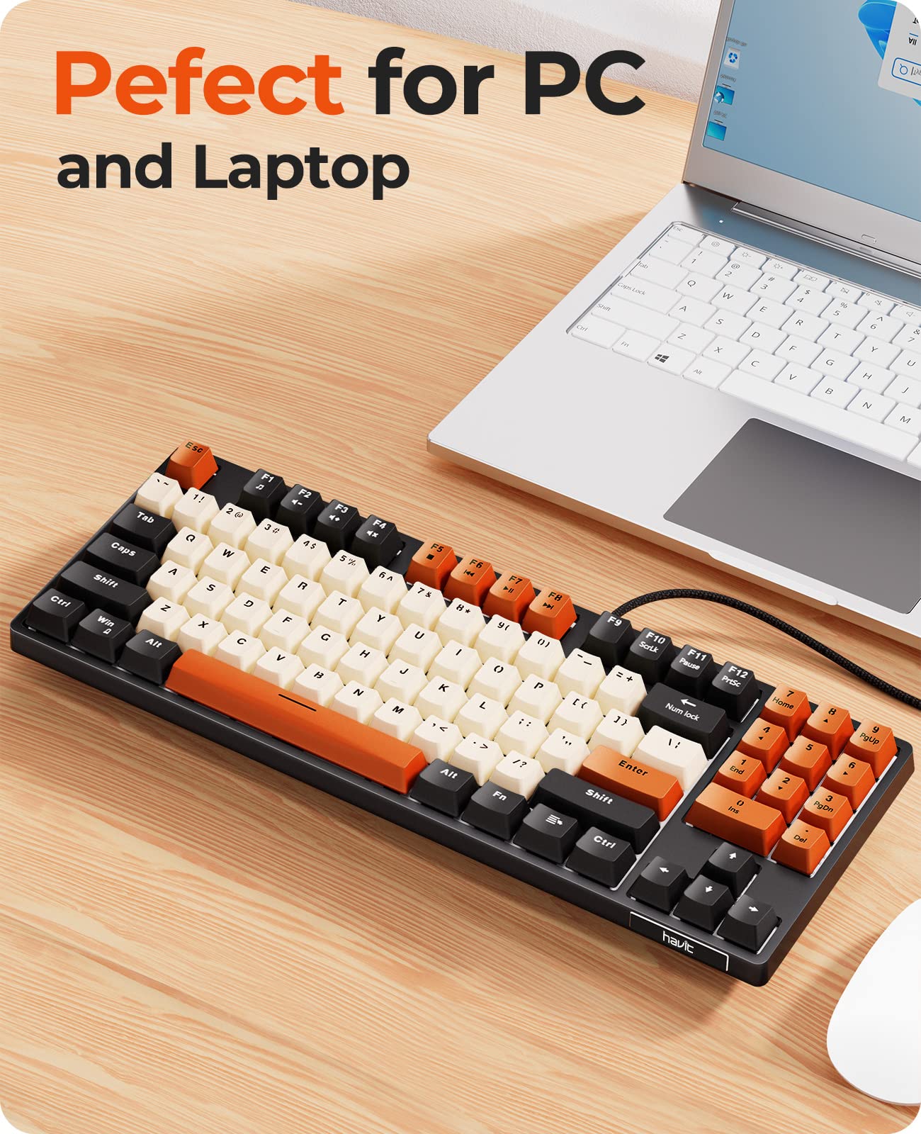 Havit Mechanical Keyboard - Wired Compact PC Gaming Keyboard with Number Pad, Red Switch, 89 Keys (Black)