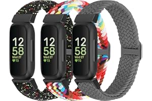 WolliLe Braided Watch Bands Compatible with Fitbit Inspire 3/Inspire 2/Inspire/Inspire HR/Fitbit ace 3/Ace 2, Soft Adjustable Nylon Loop Elastic Strap Sport Replacement Wristbands for Women Men