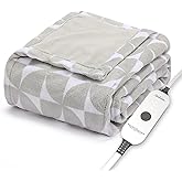 Sunbeam Royal Luxe Microplush Heated Throw Electric Blanket, 50" x 60", 4-Hour Auto Shut-Off,Fast Heating, Machine Washable, Warm and Cozy, Grey Geometric