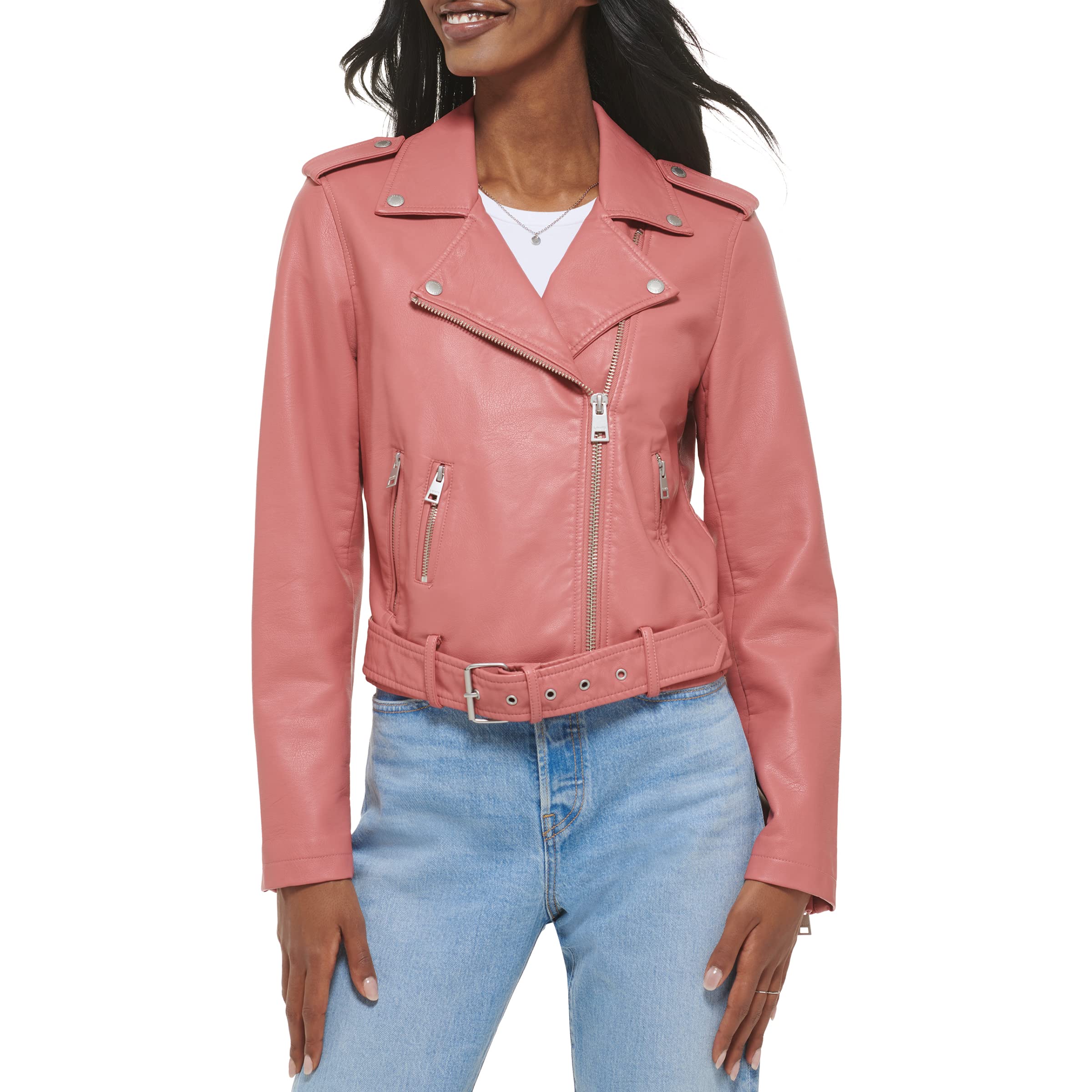 Levi's Women's Faux Leather Belted Motorcycle Jacket (Standard and Plus Sizes), Winter Rose, 4X Image