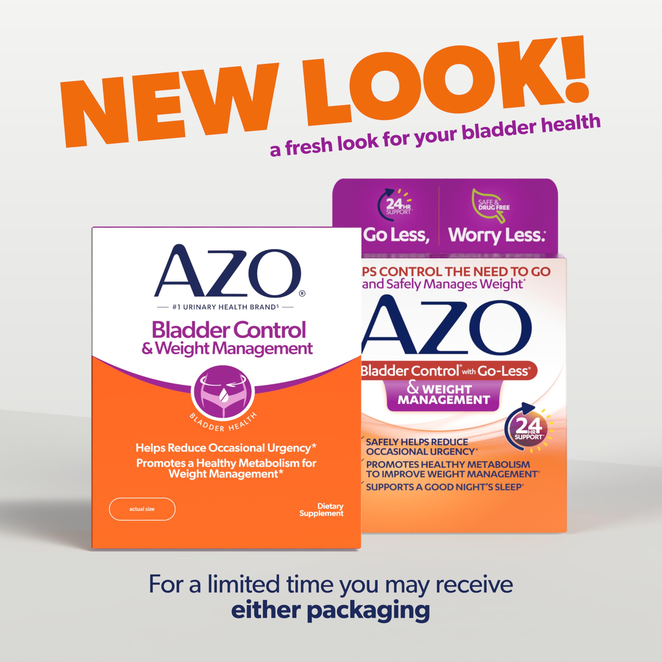 AZO Bladder Control with Go-Less® & Weight Management Dietary Supplement | Helps Reduce Occasional Urgency* | Promotes Healthy Metabolism* | Supports a Good Night’s Sleep* | 48 Capsules