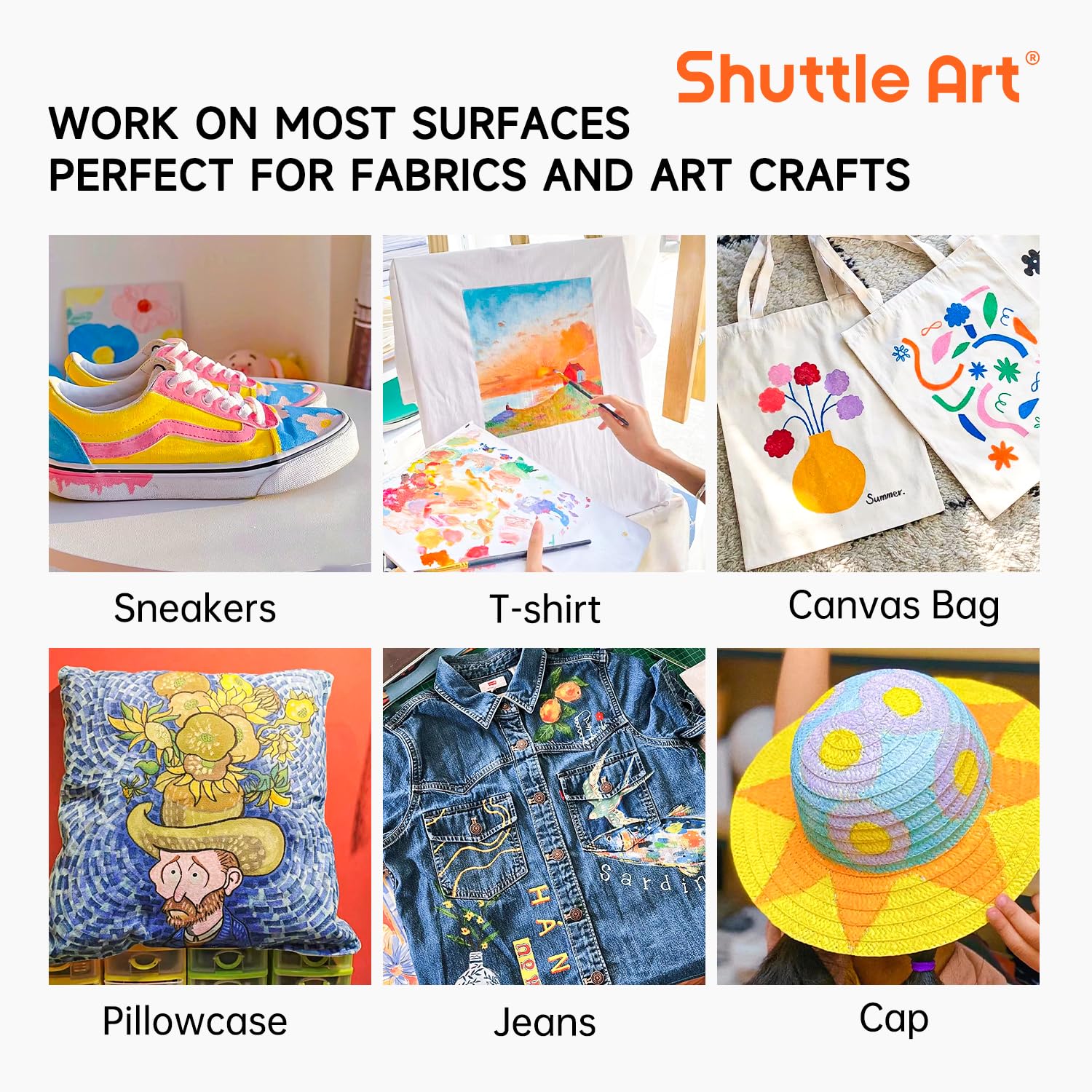 Fabric Paint, Shuttle Art 30 Colors Permanent Soft Fabric Paint in Bottles (60ml/2oz) with Brushes, Palette, Stencils, Non-Toxic Textile Paint for T-shirts, Shoes, Jeans, Bags, DIY Projects&Art Crafts