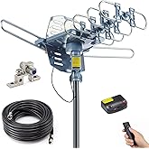 PBD Outdoor Digital Amplified HDTV Antenna, 150 Mile Motorized 360 Degree Rotation, Wireless Remote Control, 59FT RG6 Coax Ca