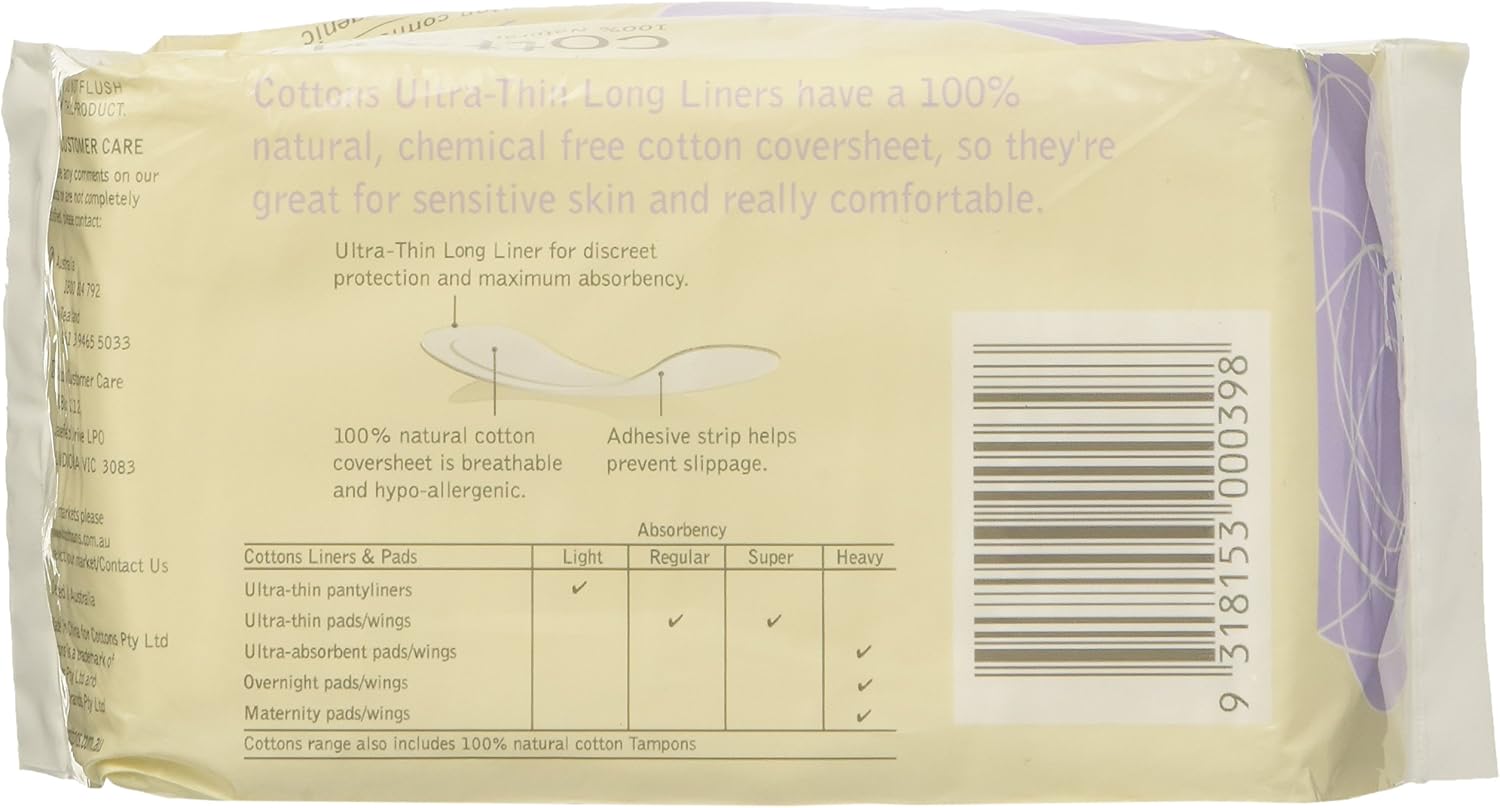 Cottons Panty Liners Long (17 cm), Ultra-Thin, Pack of 32, 100% Organic Cotton, Hypo-Allergenic, Breathable, Unscented - Image 3