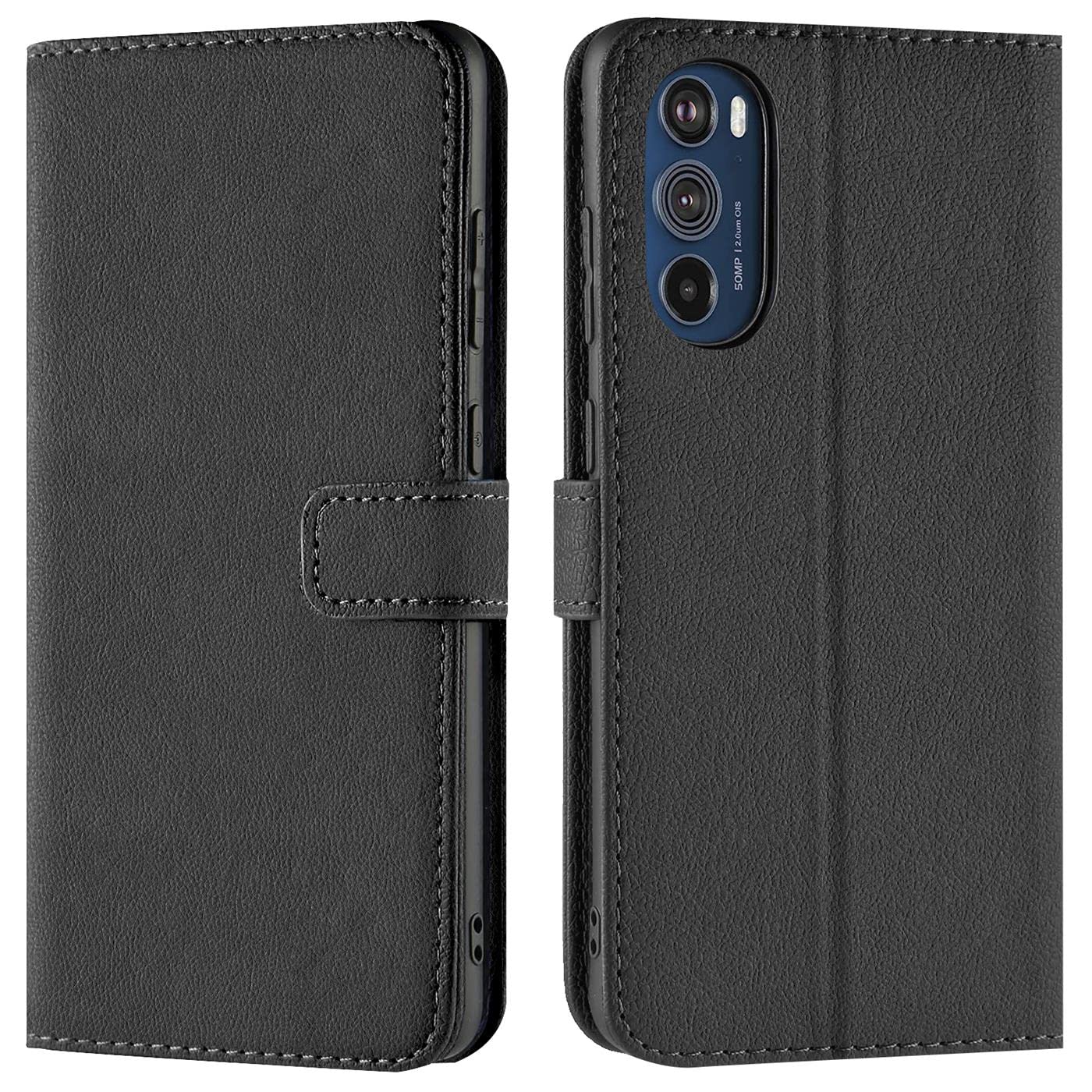 Verco Wallet Case for Motorola Edge 30 Pro Book Cover with Magnetic Closure compatible with Motorola Edge 30 Pro Flip Case with Card Slots Faux Leather - Black