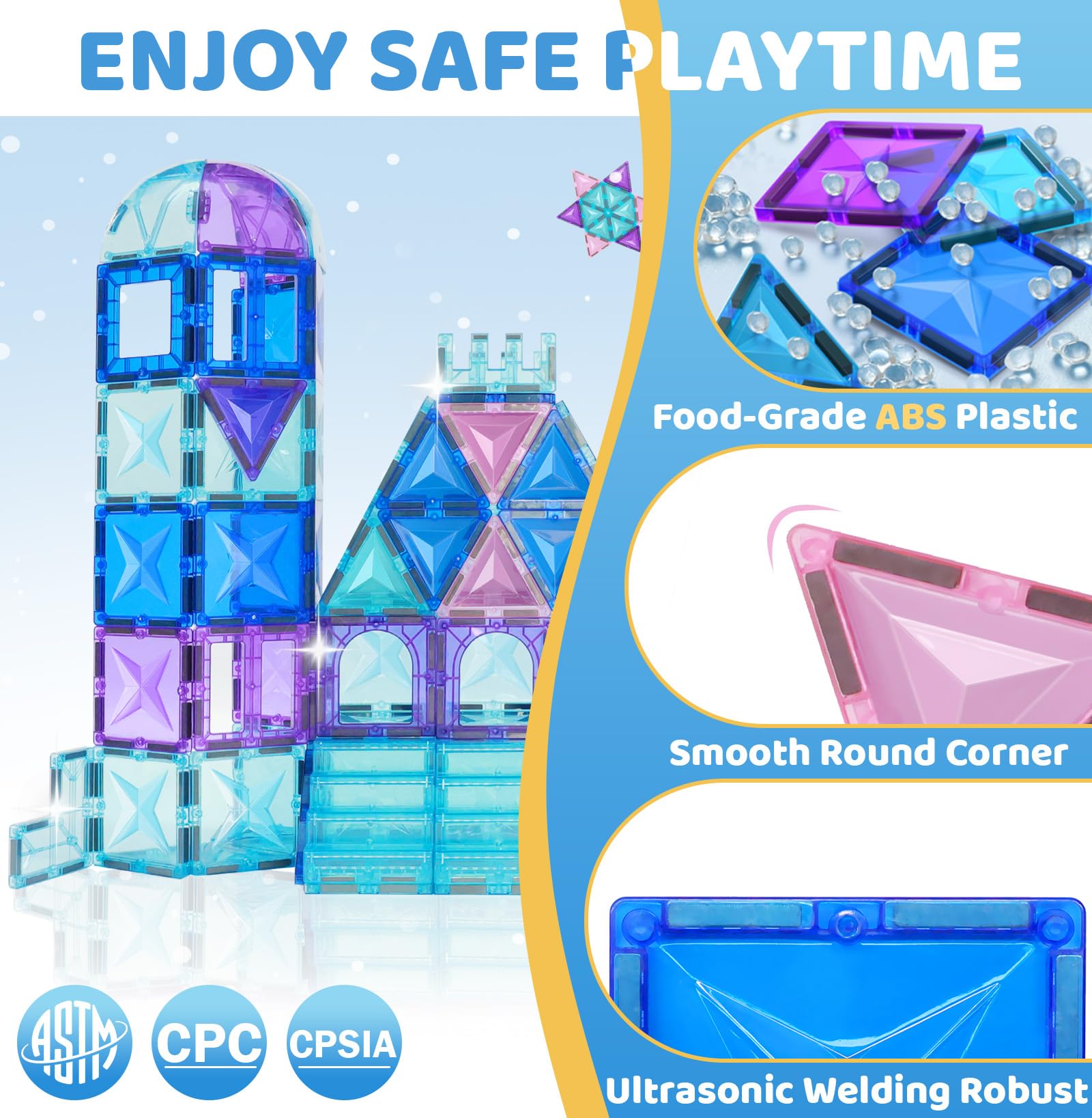 130PCS Magnetic Tiles, 3D Diamond Magnetic Blocks, Magnet Tiles for Kids Age 3-5 4-8 8-12, STEM Sensory Educational Magnet Toys for Kids Girls Boys Birthday Xmas Gifts