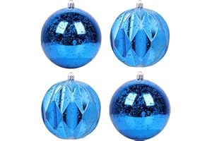 5TH LILY Extra Large Hanging Shatterproof Tree Ball Clear Christmas Ball Ornaments Decorative Mercury Ball with Tree Ornaments Hooks for Xmas Holiday Wedding Decoration (Blue,4inch/4Pcs)