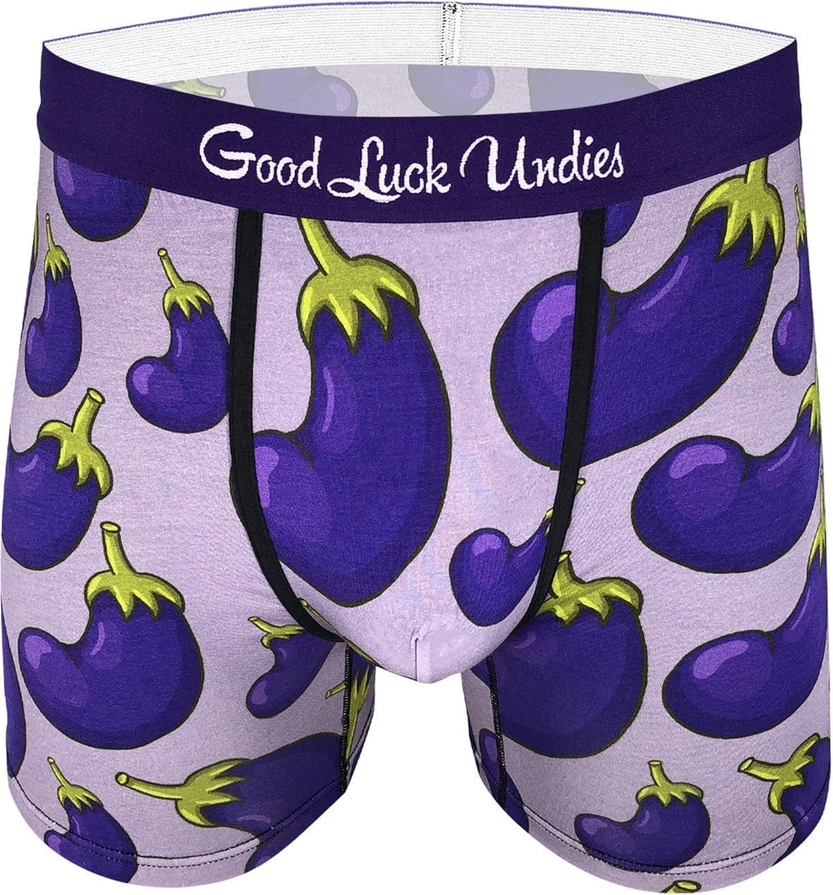 Good Luck Undies Men's Eggplants Boxer Brief Underwear, Small Purple