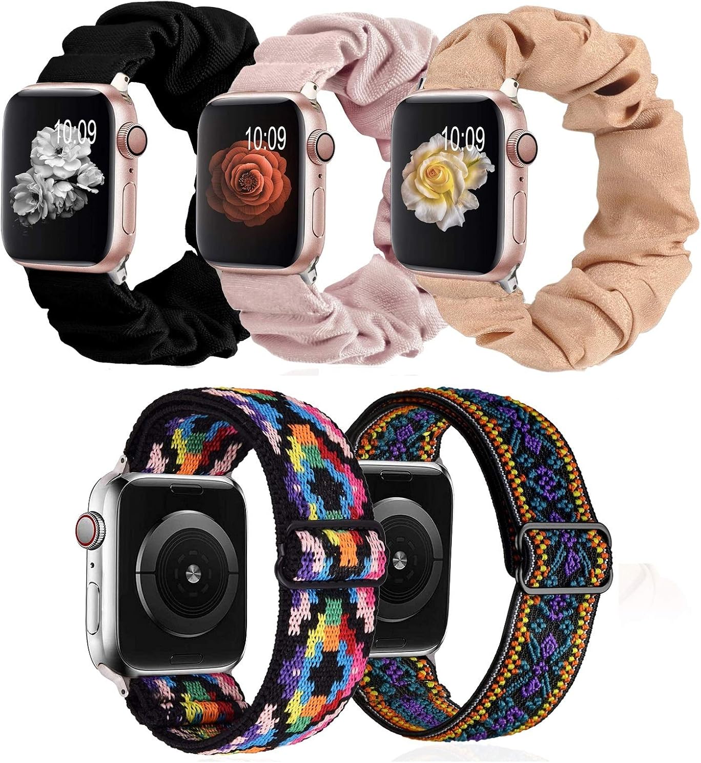 5 Pack Scrunchie Nylon Solo Loop Bands Compatible With