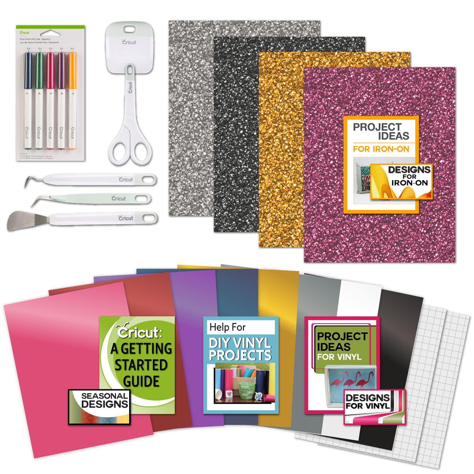 Cricut Vinyl Sheets and Glitter Iron-On with Essential Tool Set