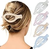 Mesovor 4 Pack French Flat Hair Clips, 4.72" Nonslip Large Duckbill Lay Flat Hair Claw Clips | Side Slide Volume Flat Hairclips for Lying Down, Yoga, Driving (Mermaid Crack)