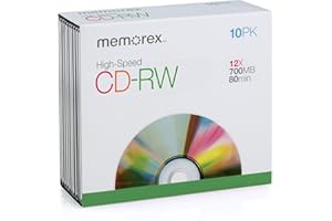 Memorex 32023417 700MB/80-Minute 12X CD-RW Media with Slim Jewel Cases, 10-Pack