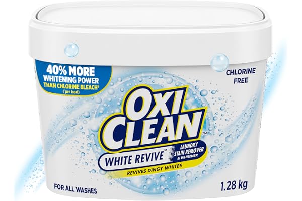 OxiClean White Revive Laundry Stain Remover Powder, 1.28 kg | Color-safe enzyme powder for grease, blood, wine, and tough sta