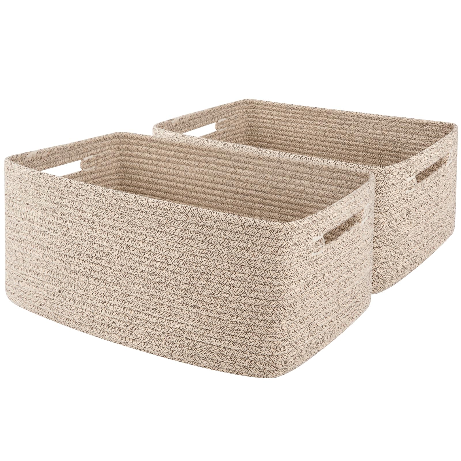 Photo 1 of OIAHOMY Storage Basket for Shelves, Closet Cube Storage Bins Baskets for Clothes Blanket Towels, Baby Nursery, Toy Baskets Box, Woven Rope Basket, 17.72*12.99*7.87 IN, 2 Packs Brown