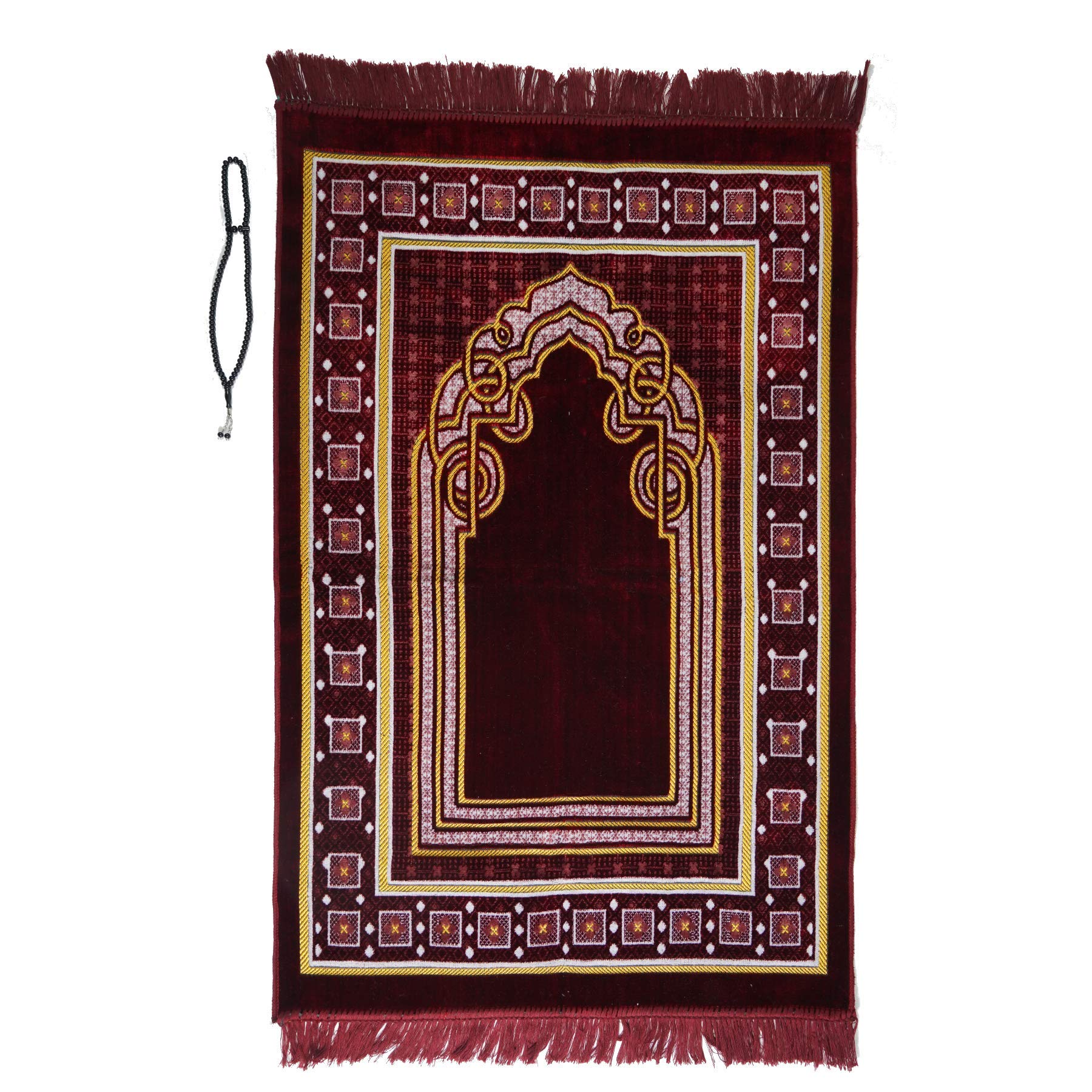 Prayer Mat (+ FREE Prayer Beads Tasbih) Islamic Namaz Lightweight soft Muslim Carpet Turkish Janamaz Namaz Sajadah, Ideal for Travel/Home/Office/Masjid/Hajj/Umrah (L-Red)