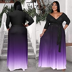 Runwind Plus Size Dress for Women 3/4 Sleeve V Neck