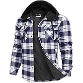 COOFANDY Flannel Jacket for Men Quilted Lined Shacket Long Sleeve Button Down Hoodie Shirt Jackets