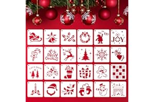 QUILAX 24 Pcs Small Christmas Stencils, 3" Christmas Stencils for Painting On Wood, Reusable Snowflake Santa Claus Christmas Tree Drawing Painting Holiday Stencil for DIY Card Craft Home Decor