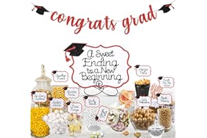 LEESKY Red Graduation Candy Bar Signs Graduation Table Candy Buffet Labels for 2025 Dessert Food Label Table Decorations
