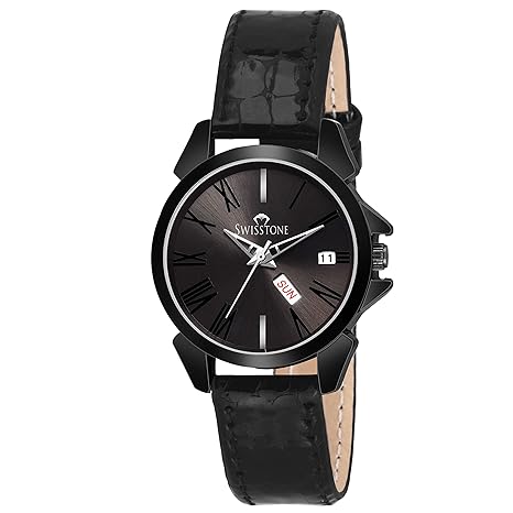 BK345-Black Black Leather Strap Wrist Watch for Women