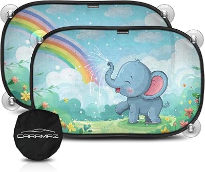 CARAMAZ Car Window Shades for Baby UV Protection 51 x 31 cm Elephant Pack 2
