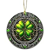 Saint Patrick’s Day Ornament | Vintage Green Lucky Four Leaf Irish Christmas Ornament, Ireland Heritage Luck of The Irish (Crystal Lucky Clover)