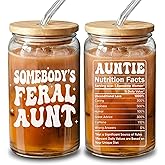 FUNITZ Mothers Day Gifts For Aunt -Somebodys Feral Aunt Coffee Glass Cup 16oz - Birthday Gift, Christmas For Auntie, New Auntie, To Be Aunts - Best Aunts Gifts From Niece, Nephew