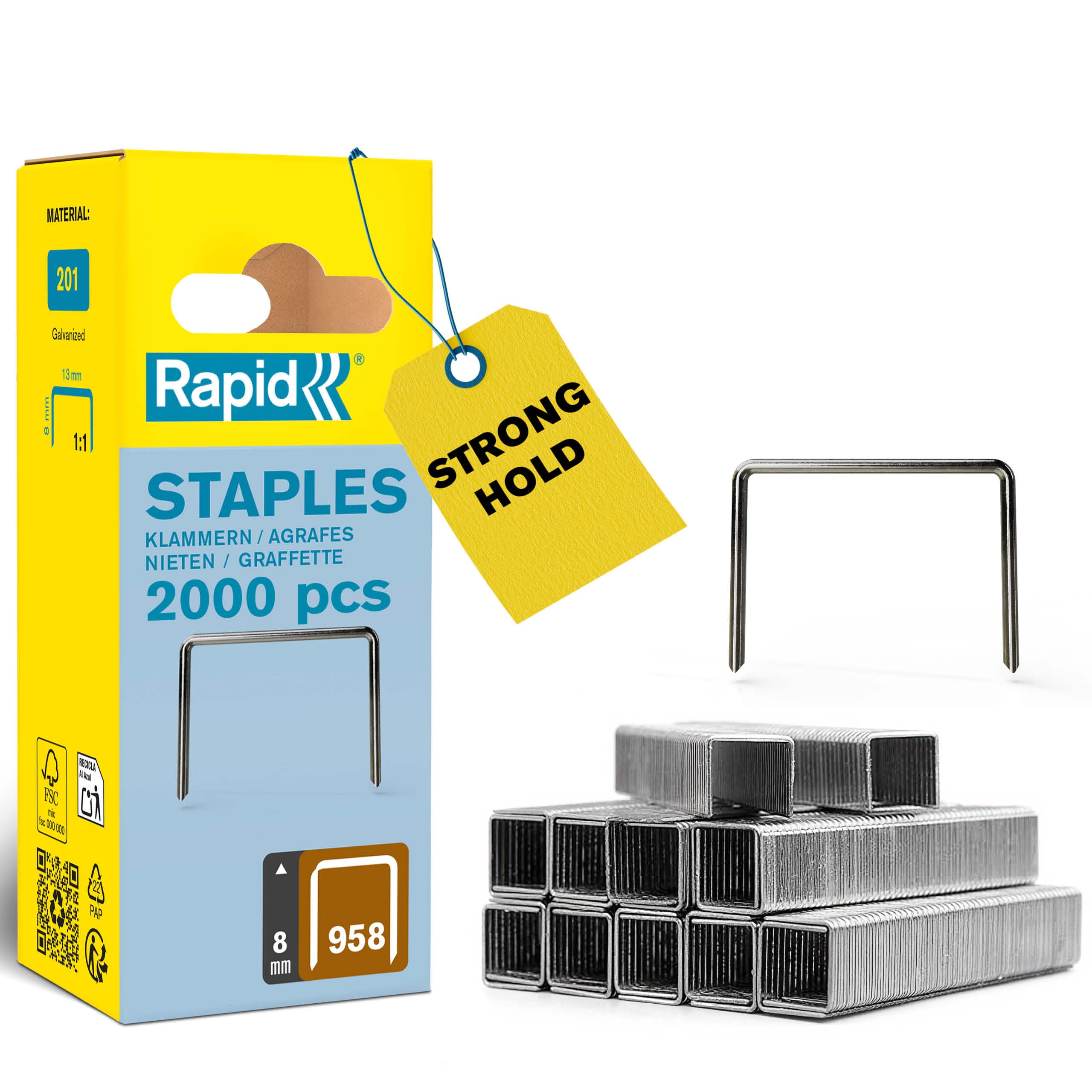 Rapid High Performance No.958 Staples, Leg Length: 8 mm, 40109542 - 2000 Pieces