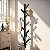 Prywot Coat Rack Wall Mounted - 9 Hooks, Coat Hooks for Wall, Modern Metal Coat Tree for Hats, Jackets, Bags, Entryway Bedroom-Black (Height 37.8")