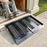 Portable Wheelchair Ramp 3FT, Non-Slip Folding Ramp 800 lbs for Home Steps | Toothed non-slip surface, drainage holes for rust protection. Folding mobility ramp for doorways, steps, and thresholds.