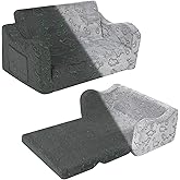 MOMCAYWEX Kids Sofa Chair, Extra Wide 2-in-1 Foldable Couch, Plush,Darkgrey | Fold-Out Sofa Furniture, Removable Washable Soft Cover, Lightweight, Reading Playing Comfy Convertible Chair, Boys Girls