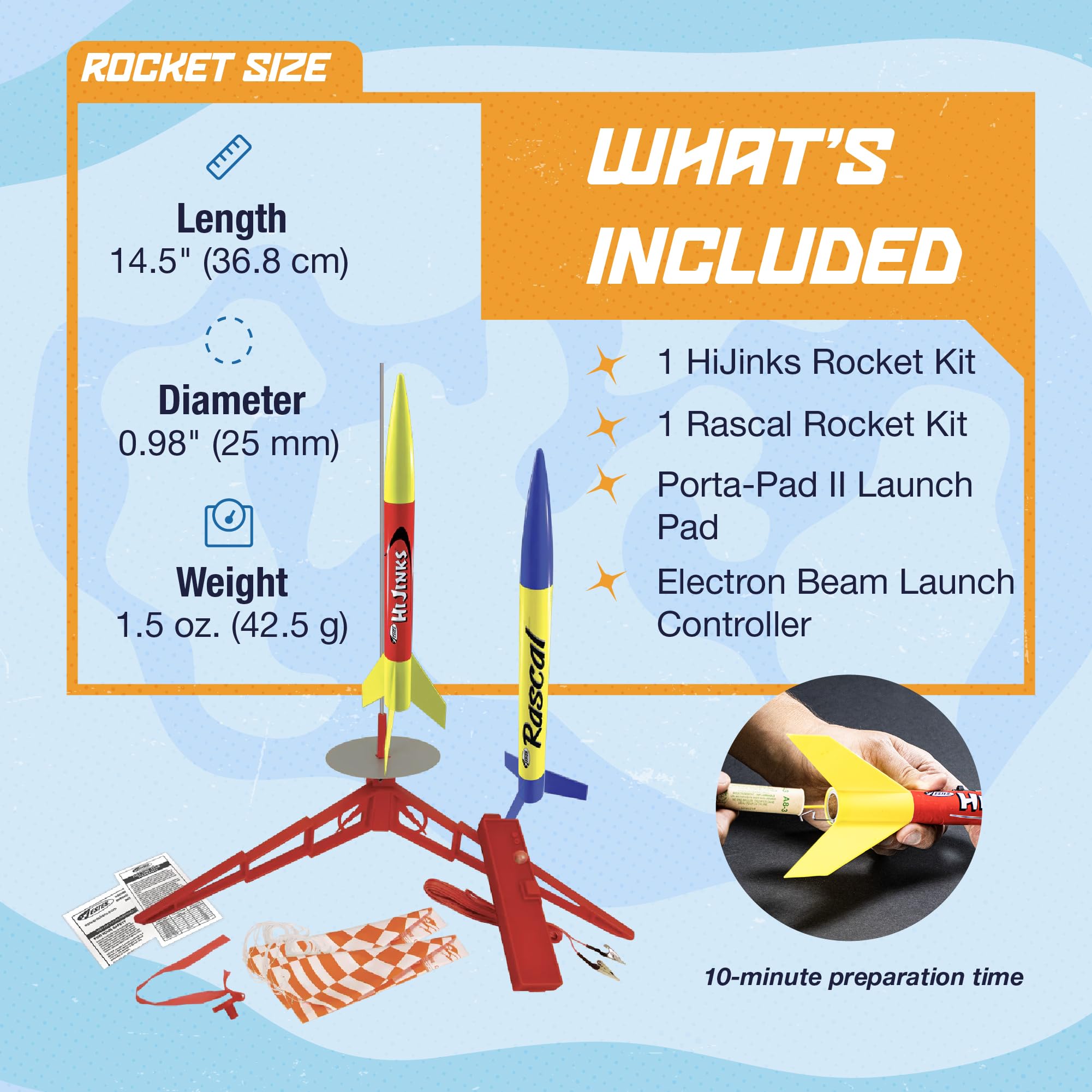 Estes 1499 Rascal and Hijinks Rocket Launch Set, Prebuilt Beginner Flying-Rocket-Model Set for Ages 10+, Includes Launch Pad System